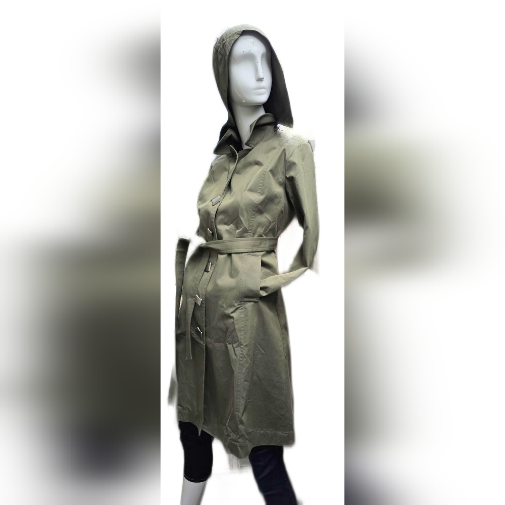 😀Blue Sky Waxed Cotton Forest Green Coat. Button Down, Belted, Sm